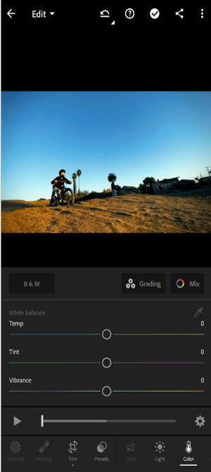 color panel in Lightroom for Android