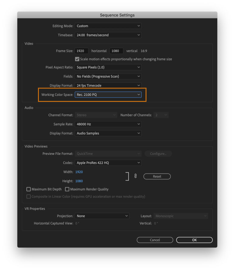 Setting the color working space