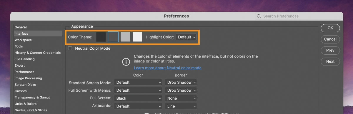 Available Color Theme options