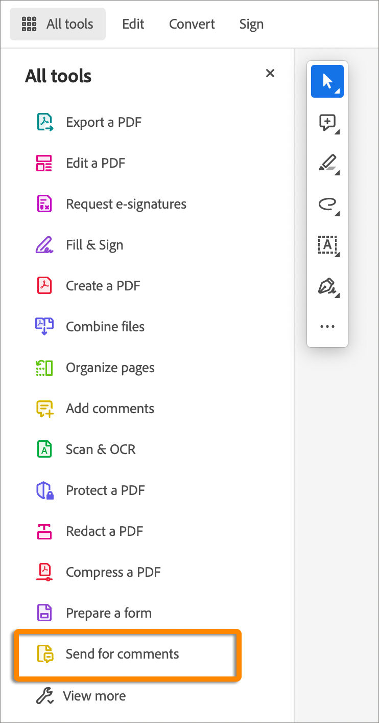 Comment tool now appears in the All tools panel
