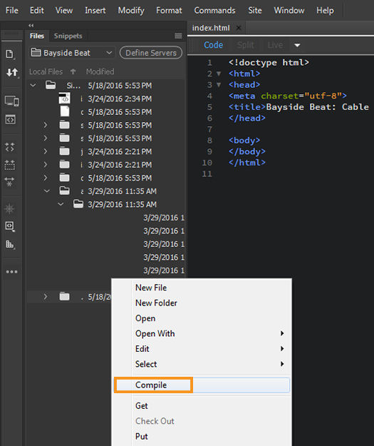 Manually compiling CSS preprocessor files through the Files panel