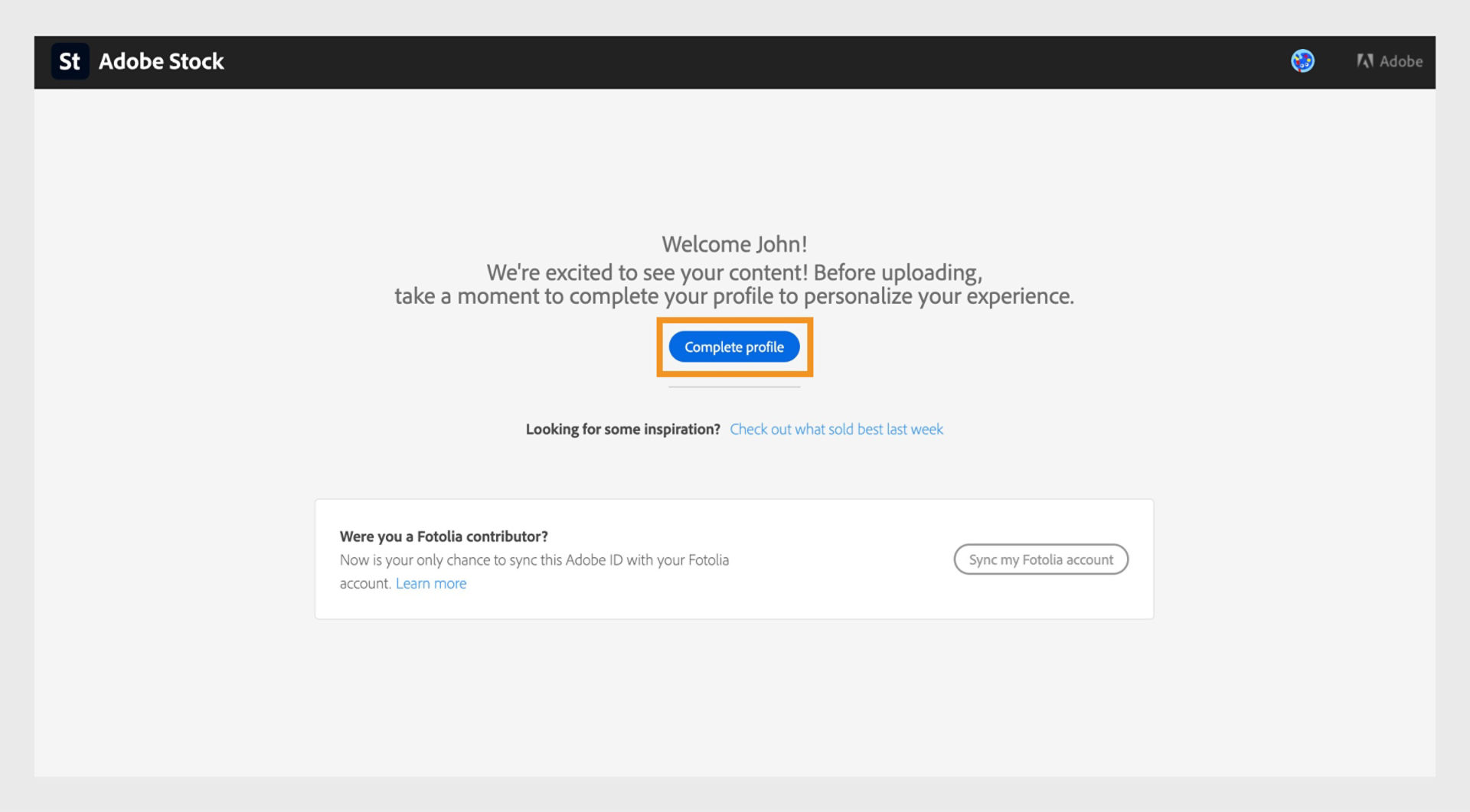 The Complete profile button, available after you verify your email and add a phone number, allows you to finish setting up your Stock Contributor profile.