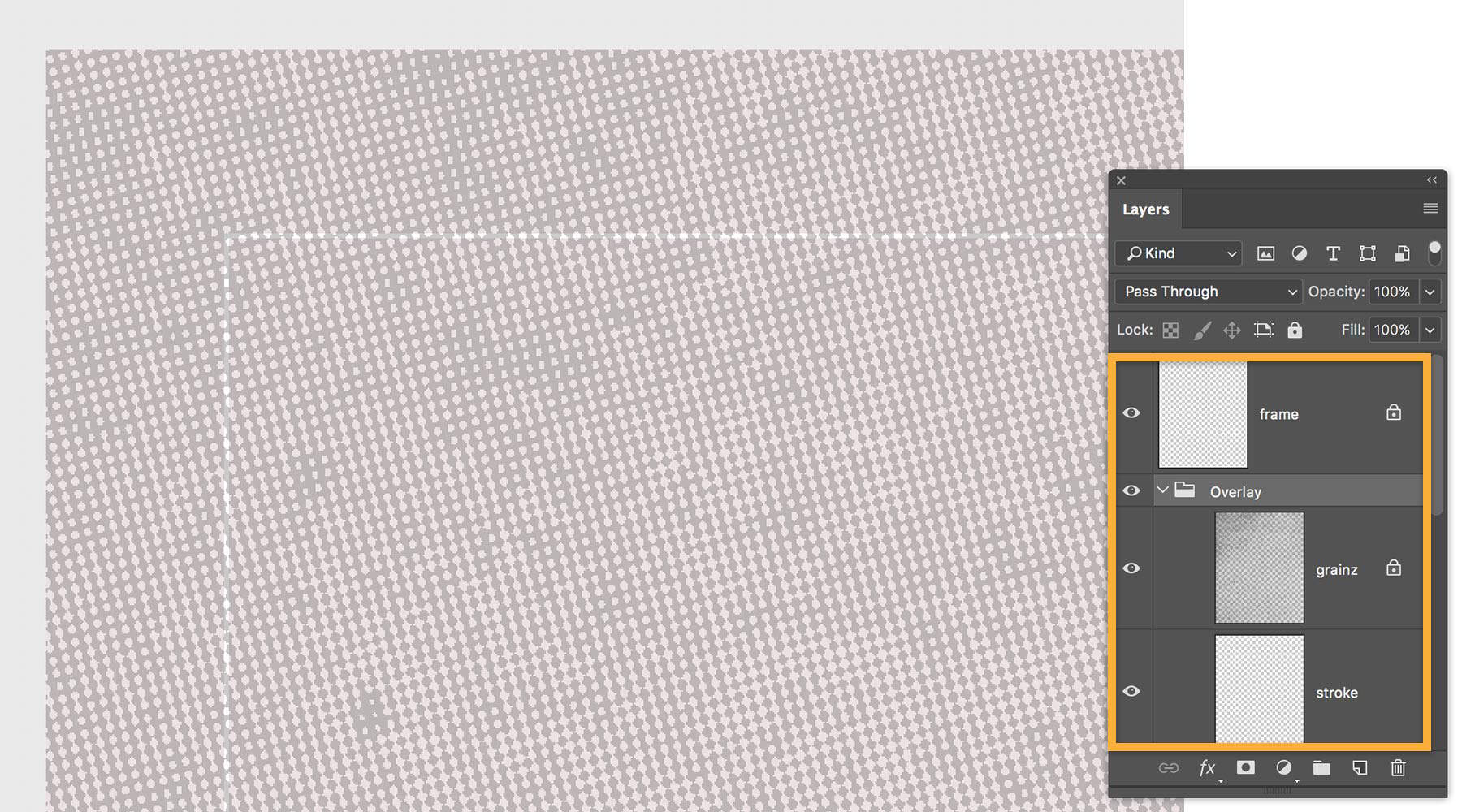 Gray dot pattern with narrow white border and 30% transparency is the background image