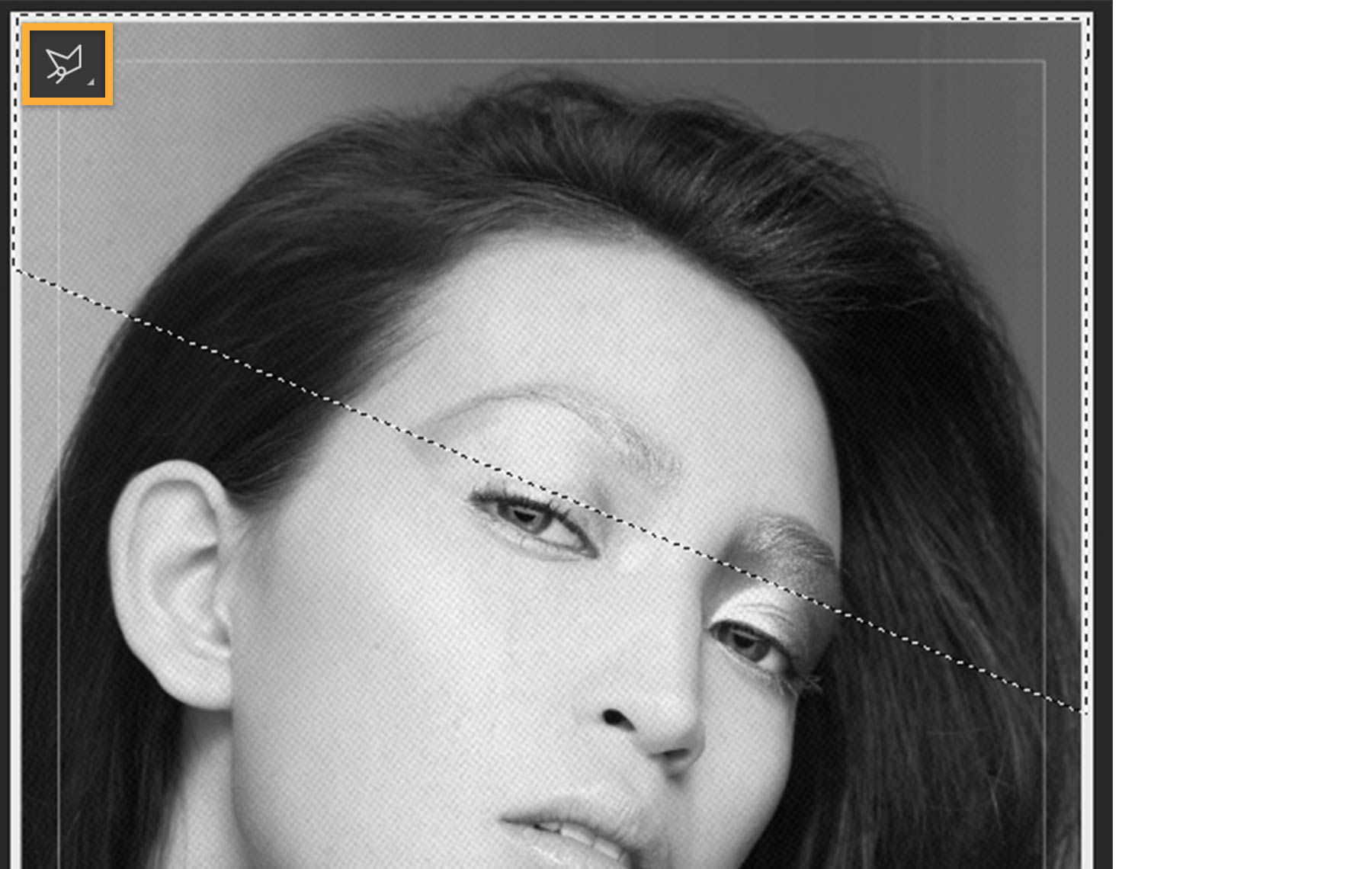 Three images of a woman’s face are added to composition, Polygonal Lasso tool is used to cut the layers.  