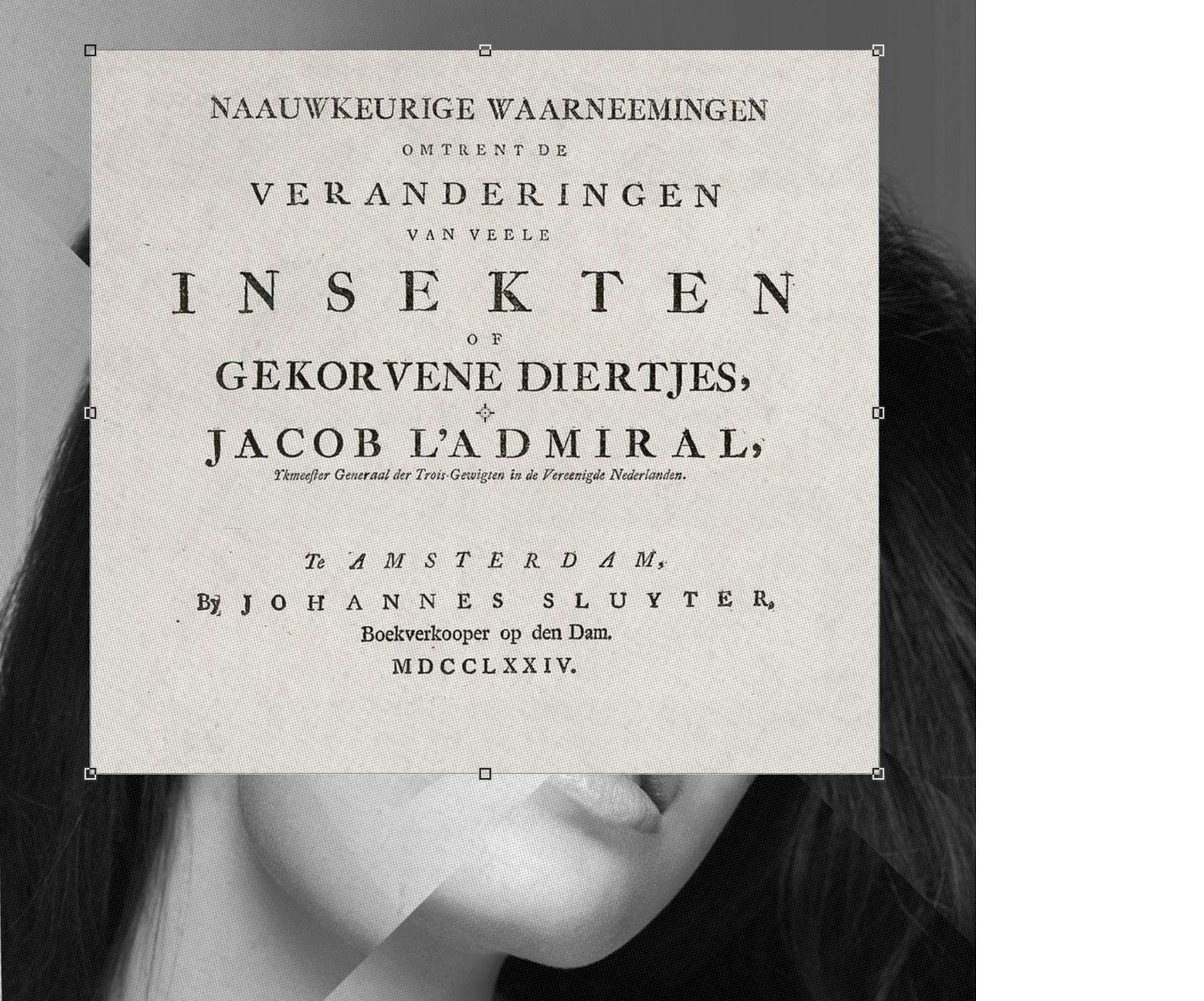 Page of old-style typeface is scanned in. Rectangular marquee selects text to be used in collage. 