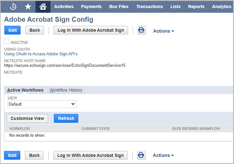 configuración de inicio de sesión de Sign