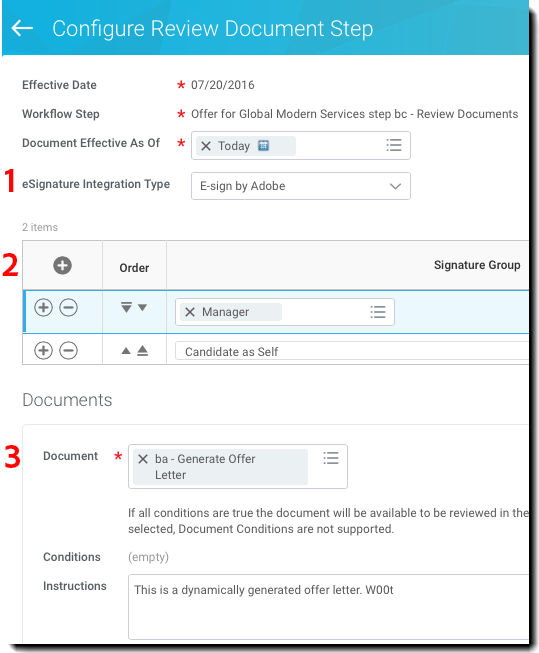Finestra Configure Review Document Step (Configura passaggio Rivedi documento)