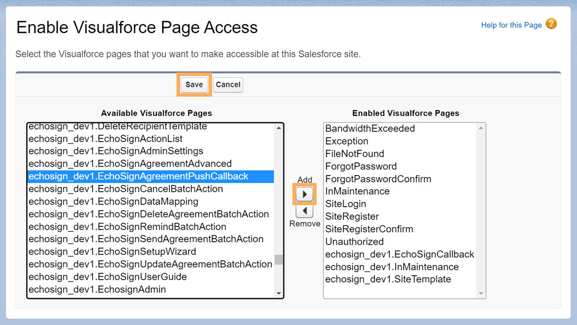 Configure Acrobat Sign for Salesforce for pushing documents back to Salesforce.