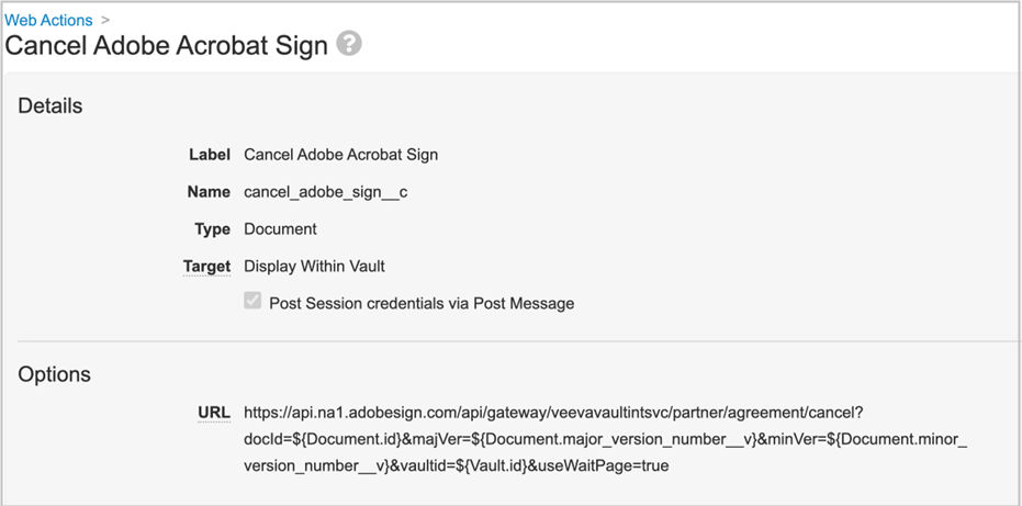 Acrobat Sign for Veeva Vault: Cancel action