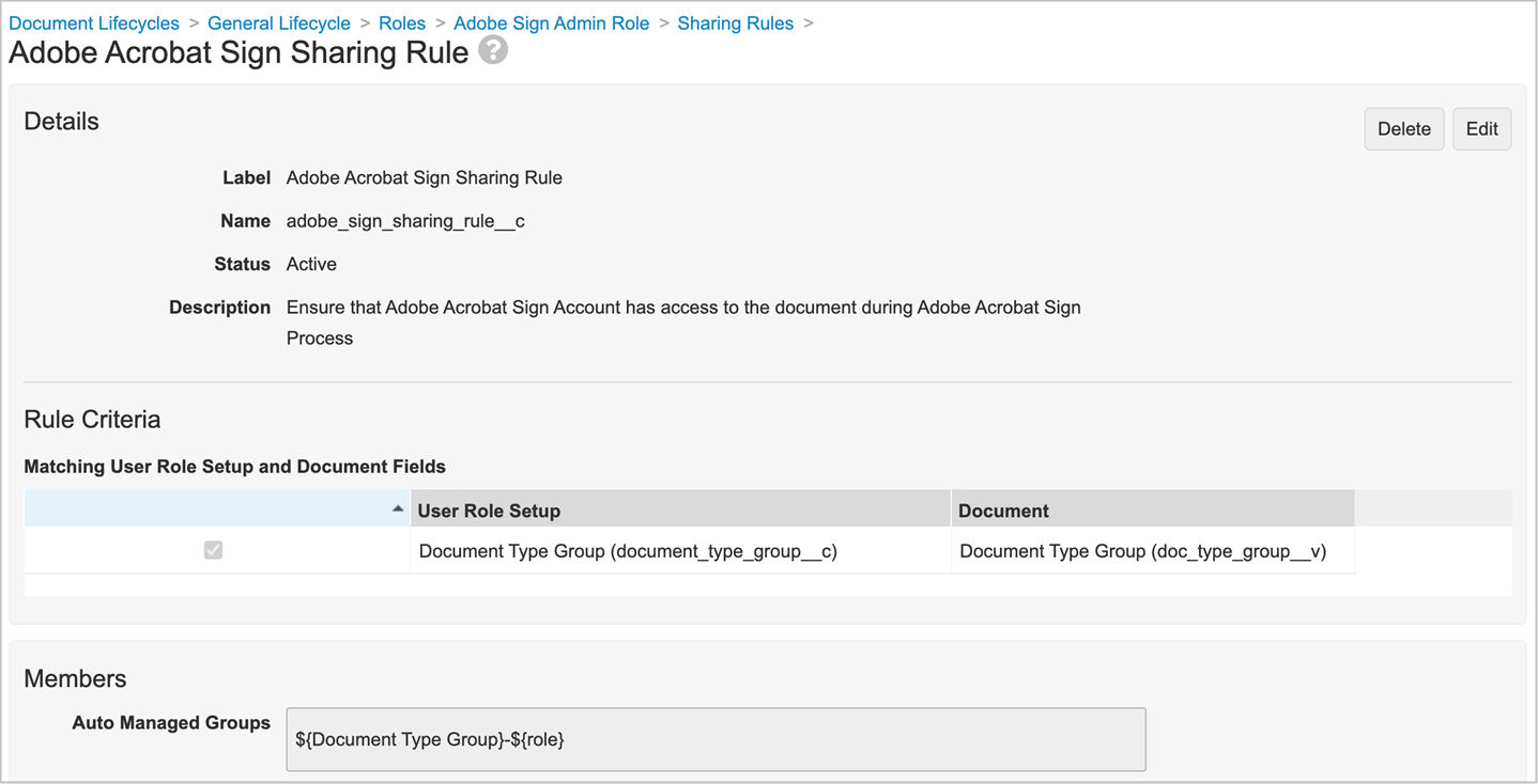 Acrobat Sign for Veeva Vault: Sharing rule