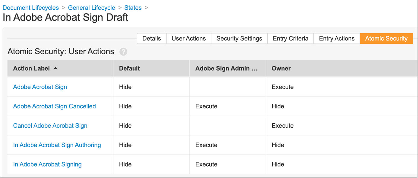 Acrobat Sign for Veeva Vault: Set user actions