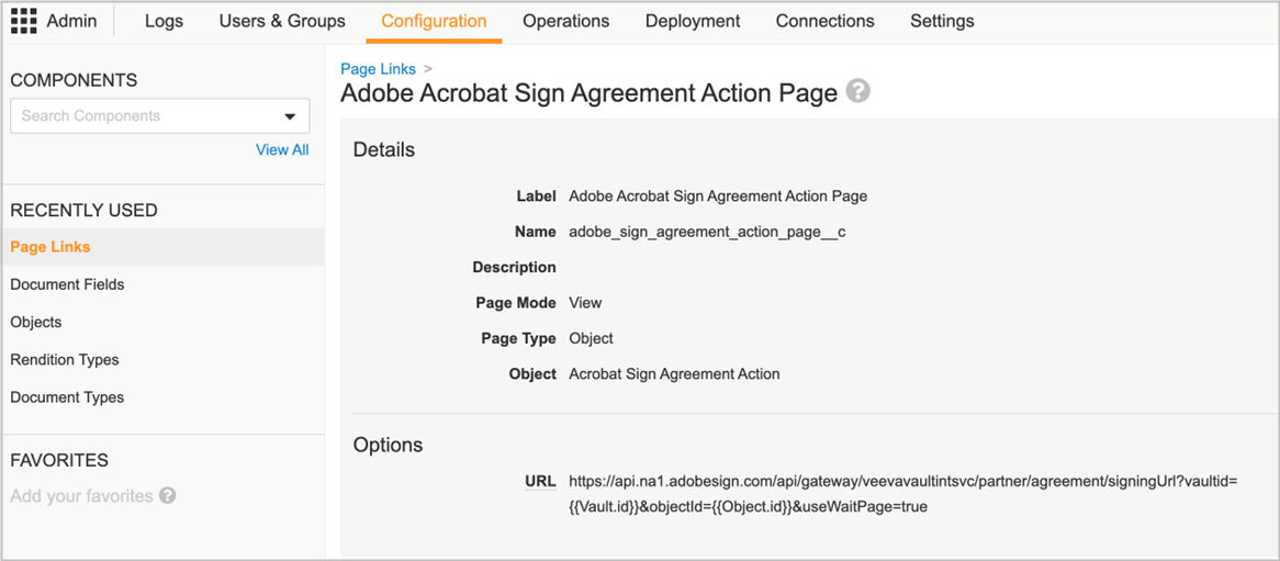 Adobe Acrobat Sign Agreement Action Page