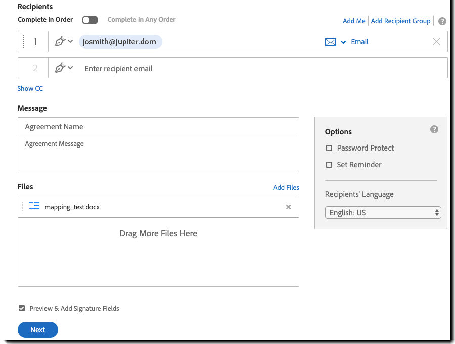 Configure agreement