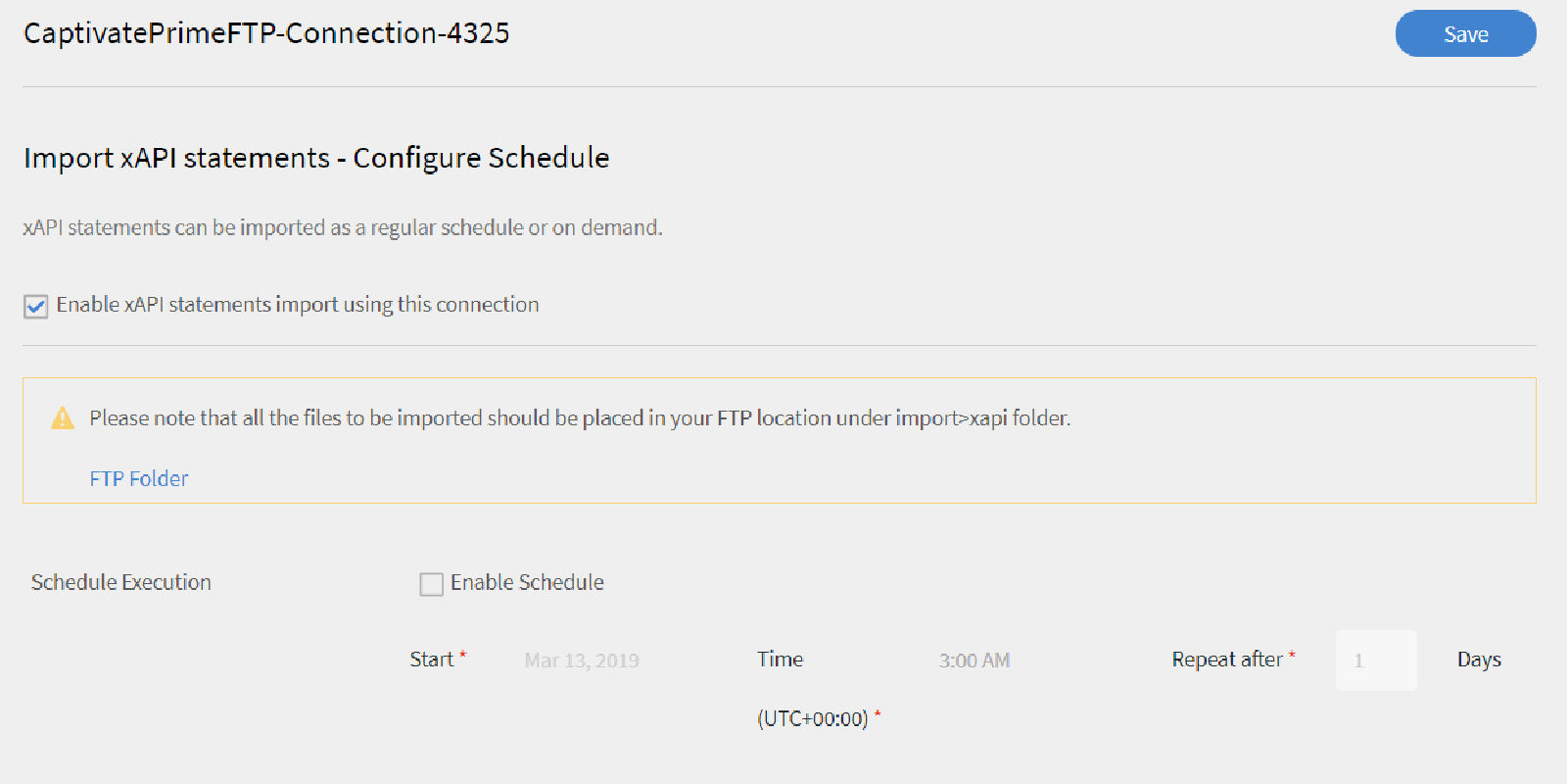 Import xAPI statements - Configure Schedule