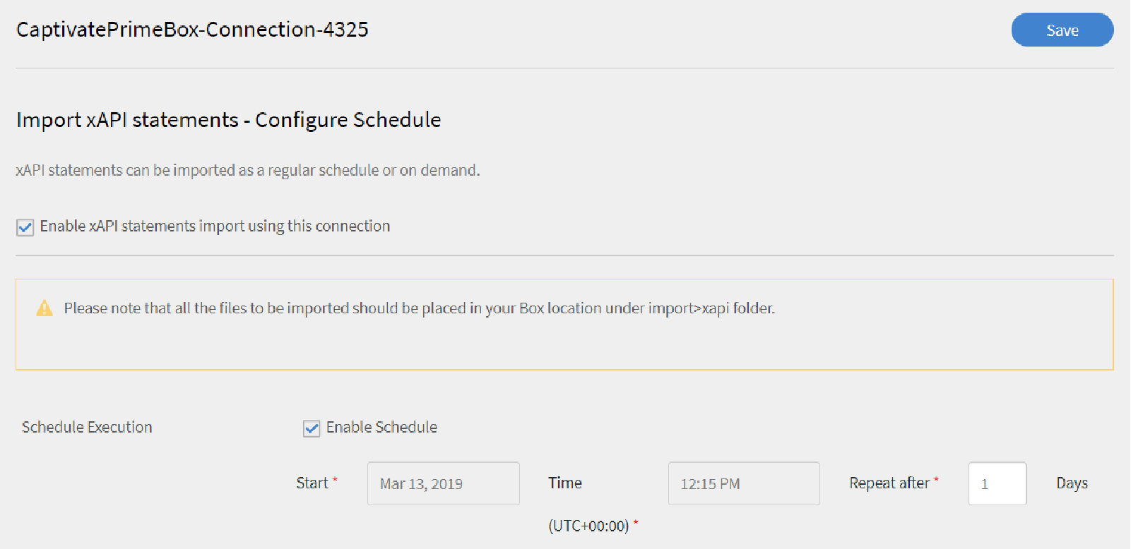 Import xAPI statements - Configure Schedule