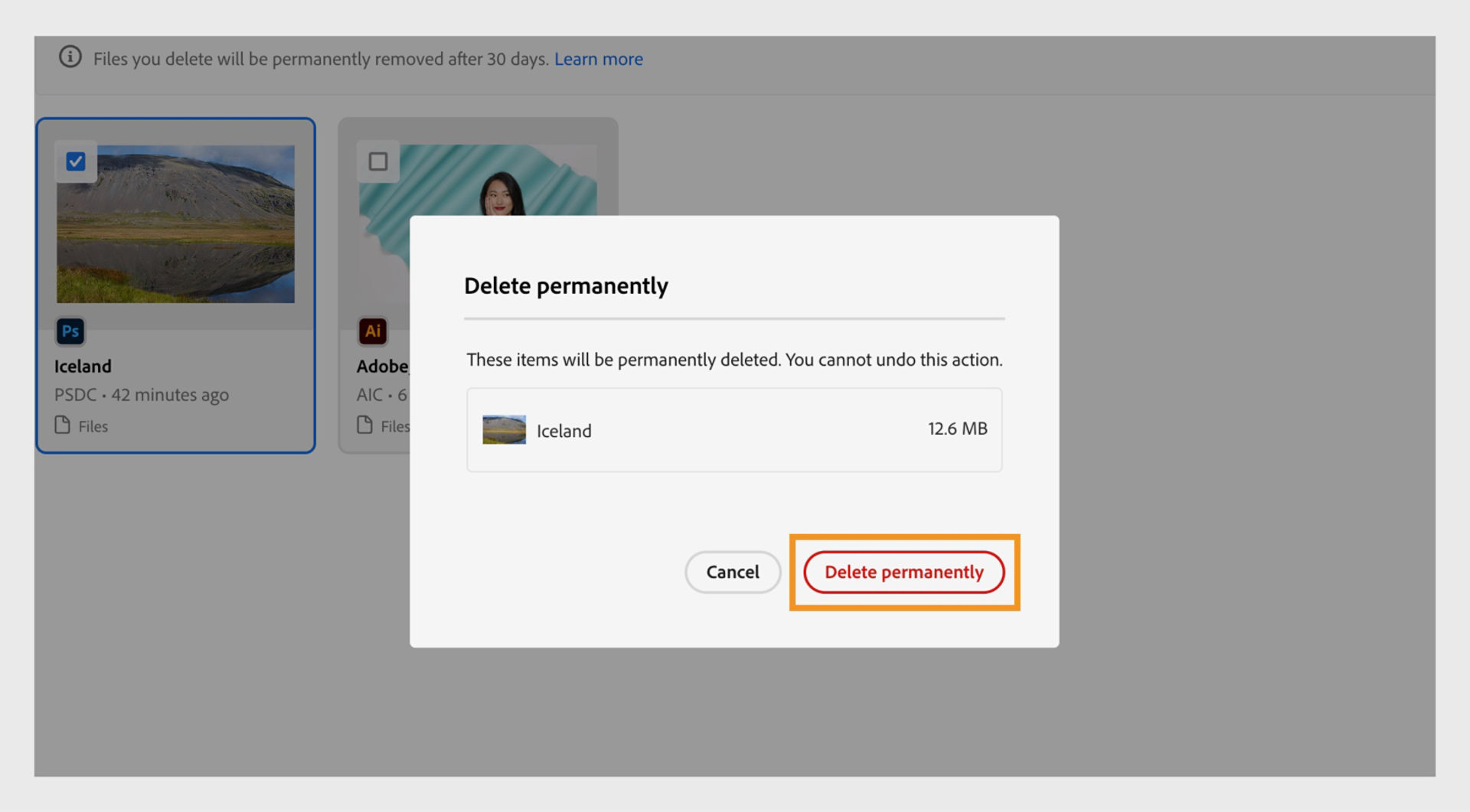 The confirmation dialog box, that appears when you permanently delete a file, provides the option to confirm your action. 