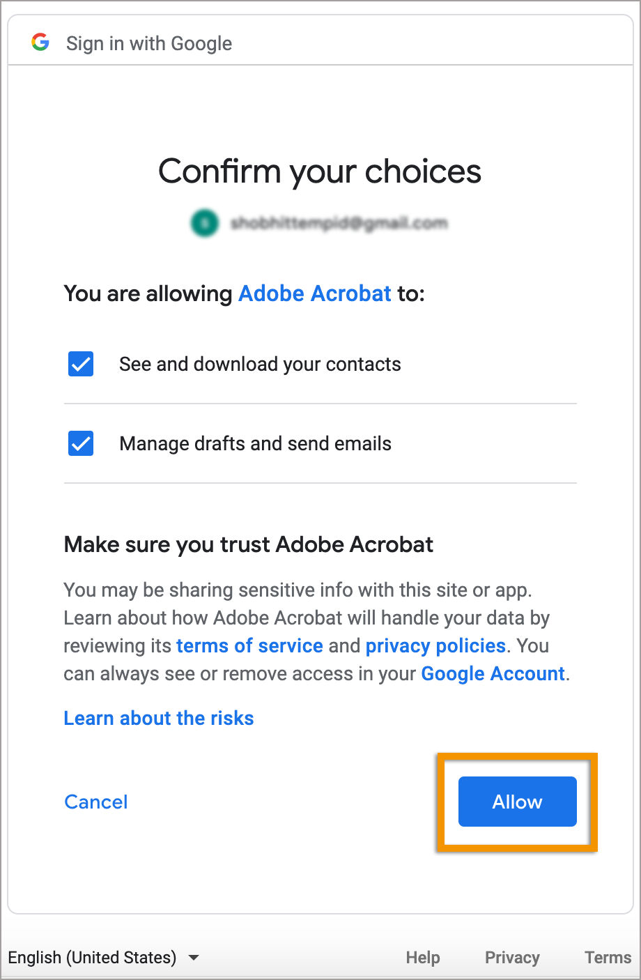 Confirm your permission choices