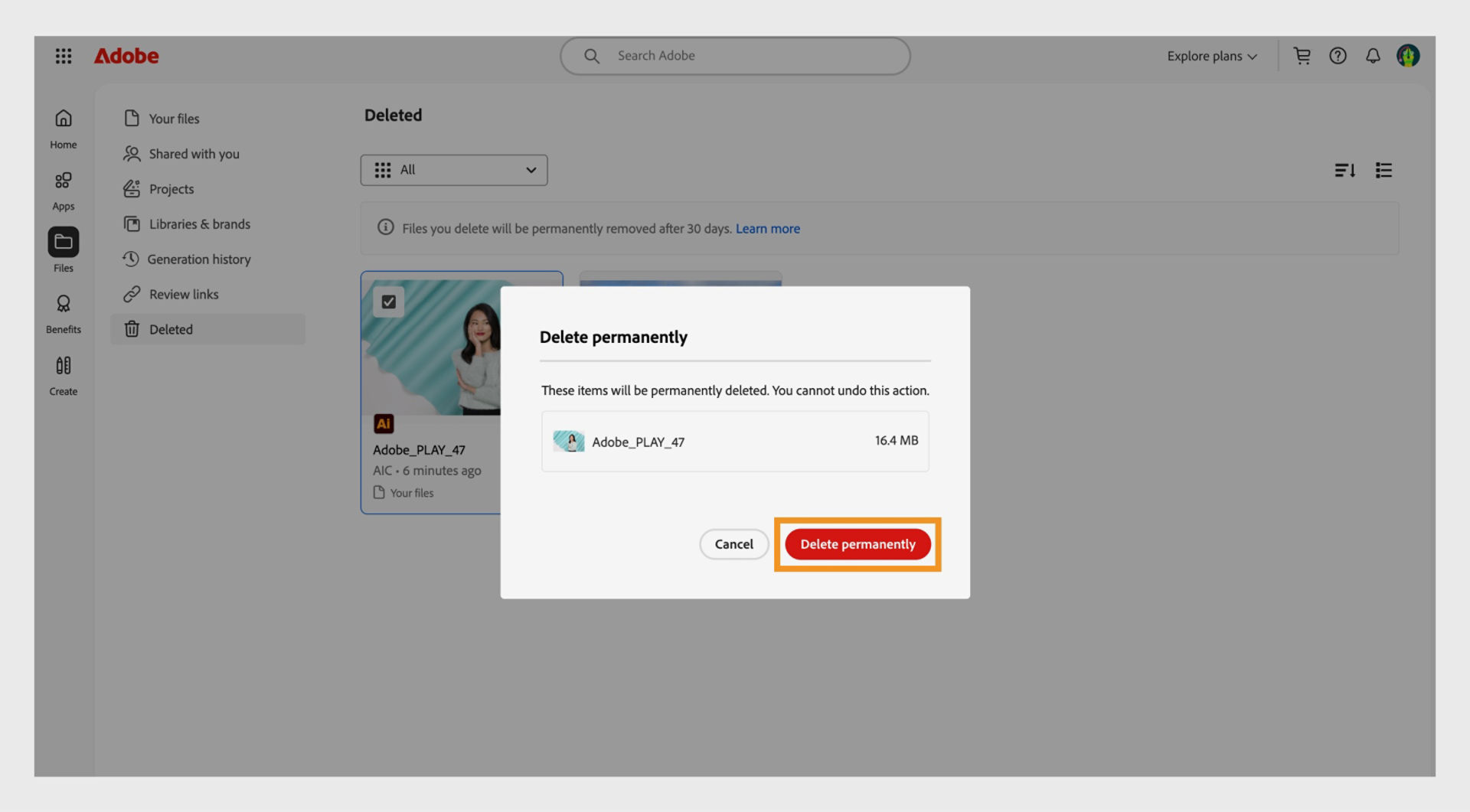 The confirmation dialog box, that appears when you permanently delete a file, provides the option to confirm your action. 