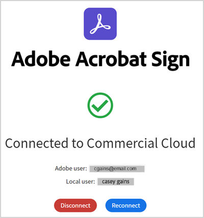 Приложение Acrobat Sign подключено к коммерческому облаку