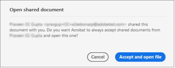 Consent dialog for opening a shared file