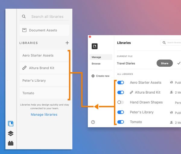 Show or hide libraries in the Libraries panel view