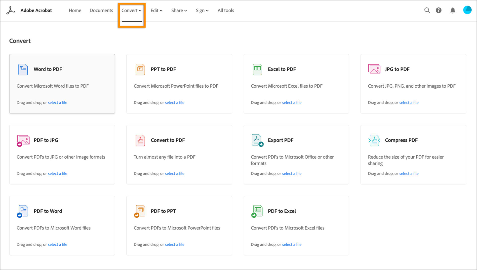 Convert your document to PDF, or compress your PDF 