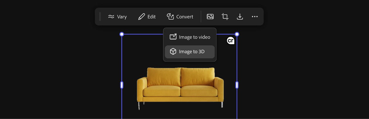 The image context menu displays an expanded Convert section with Image to video and Image to 3D options.