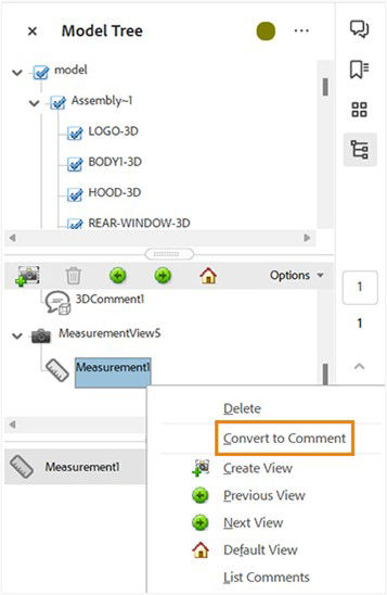 Konvertieren einer Messung in Kommentare