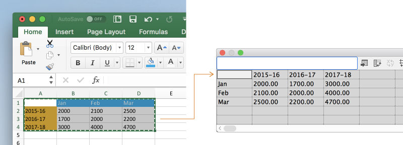 Copy data from a spreadsheet and paste it in the Graph Data window