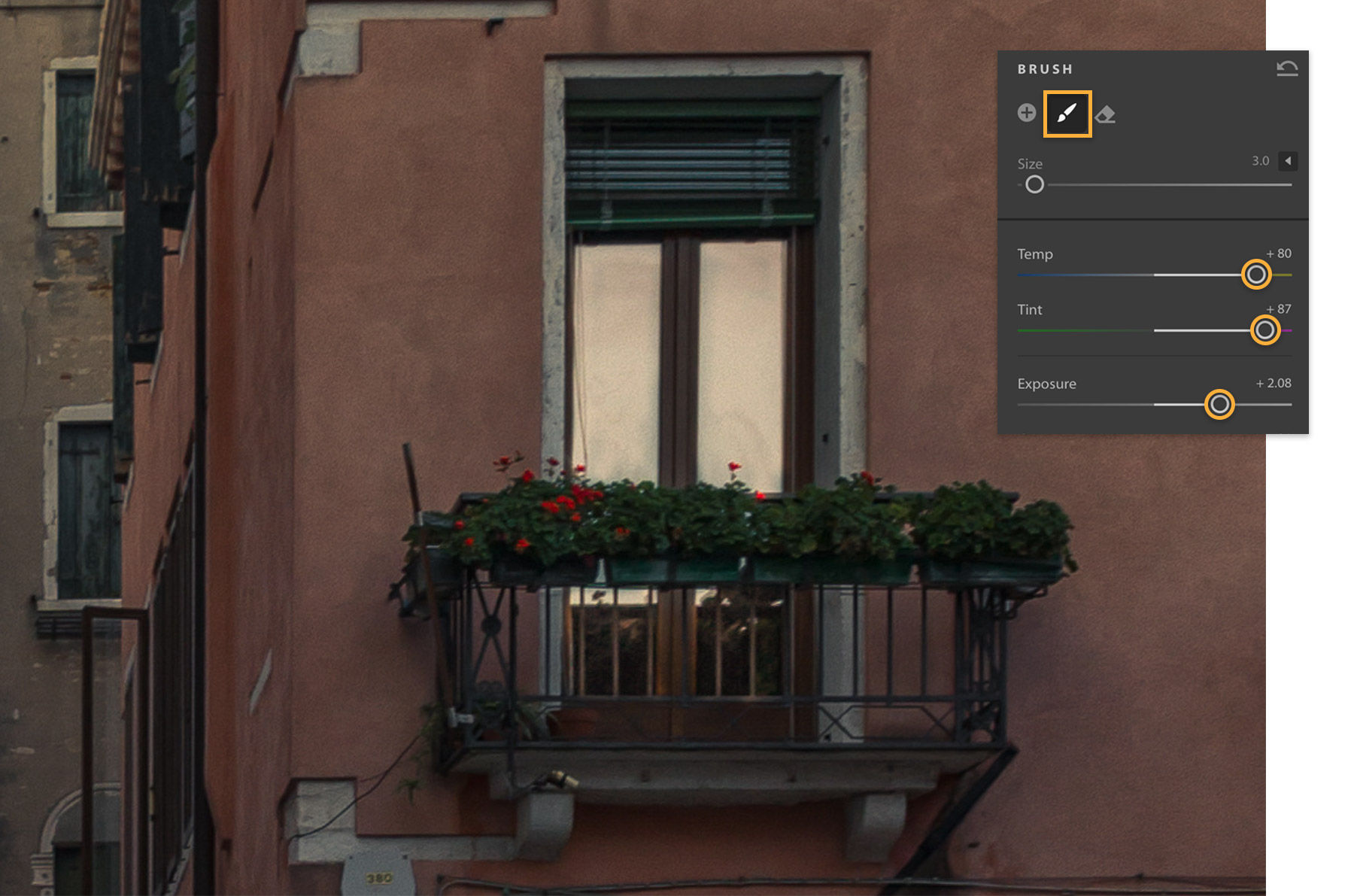 Temp and Tint are adjusted and the window now projects a warm light.