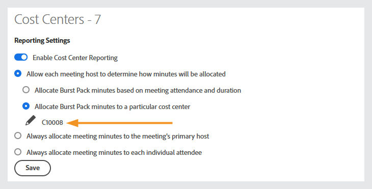 Choose a specific cost center the host may allocate minutes to