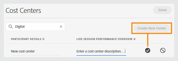 Edit cost center details screen