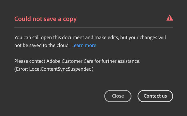 Error "Could not save a copy"