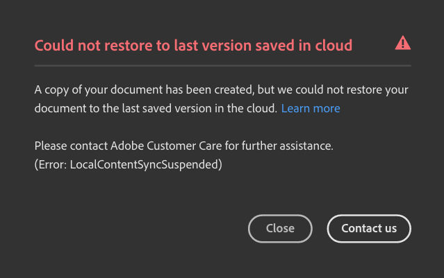 Could not restore to last saved version in cloud