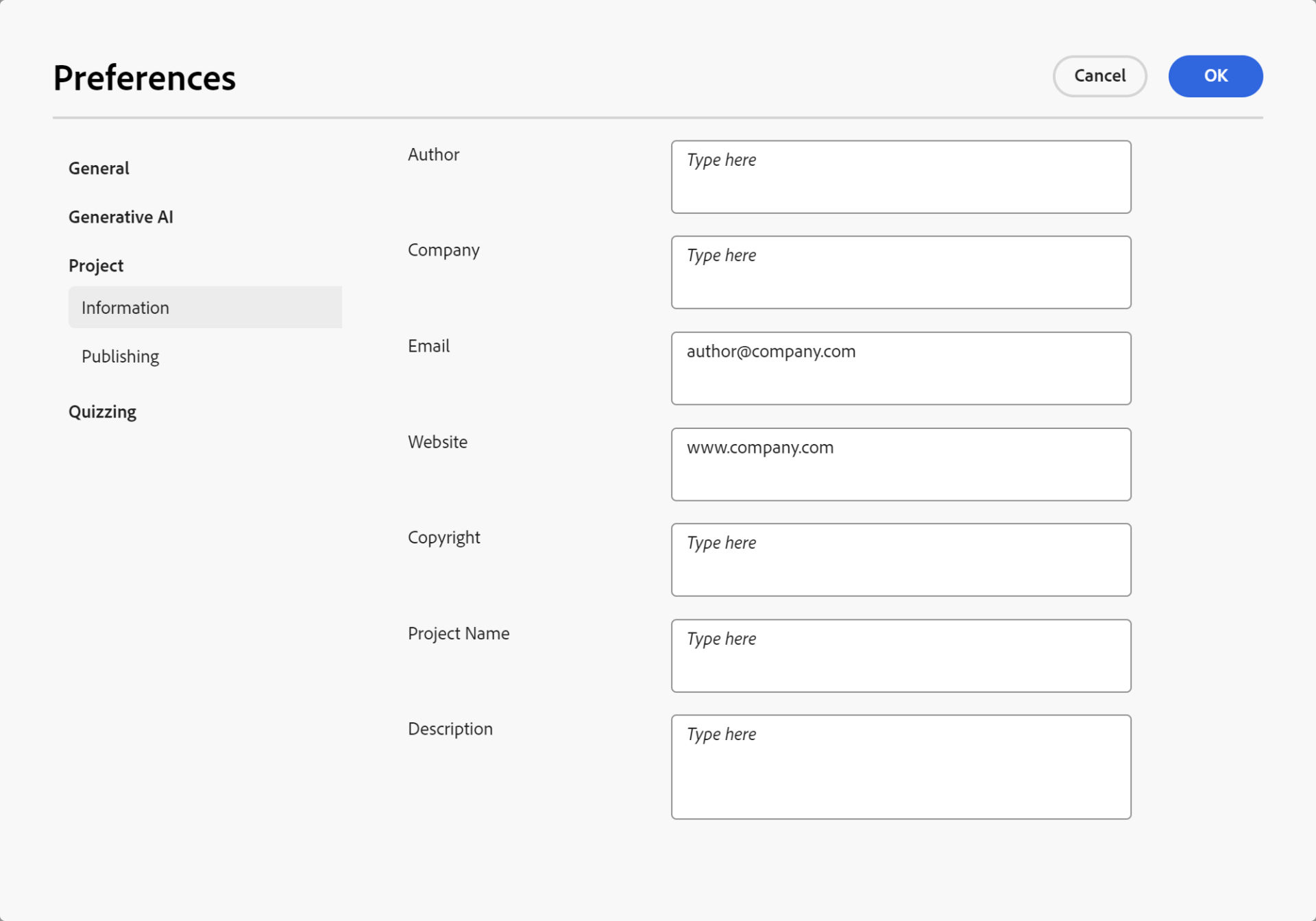 Project preferences information