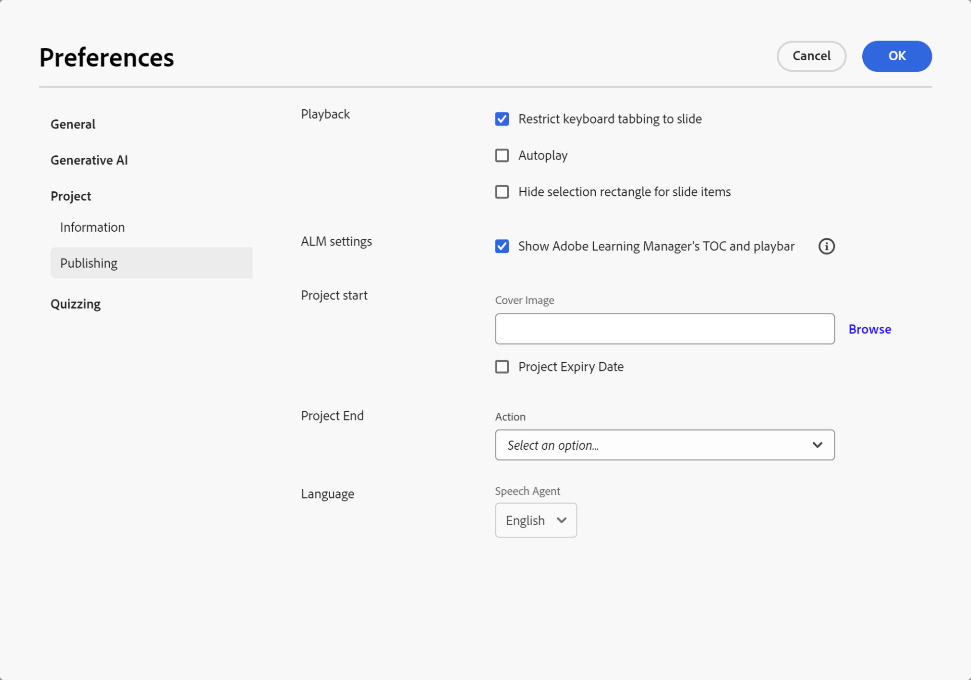 Project publish preferences