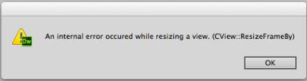 Dreamweaver CC crash message
