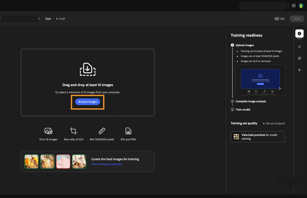 The Start with your own images is selected among the listed use cases.