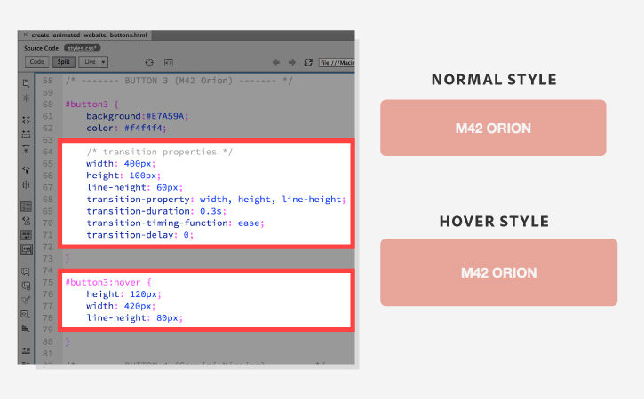 “Hover” button size settings are changed from “Normal” settings in CSS 