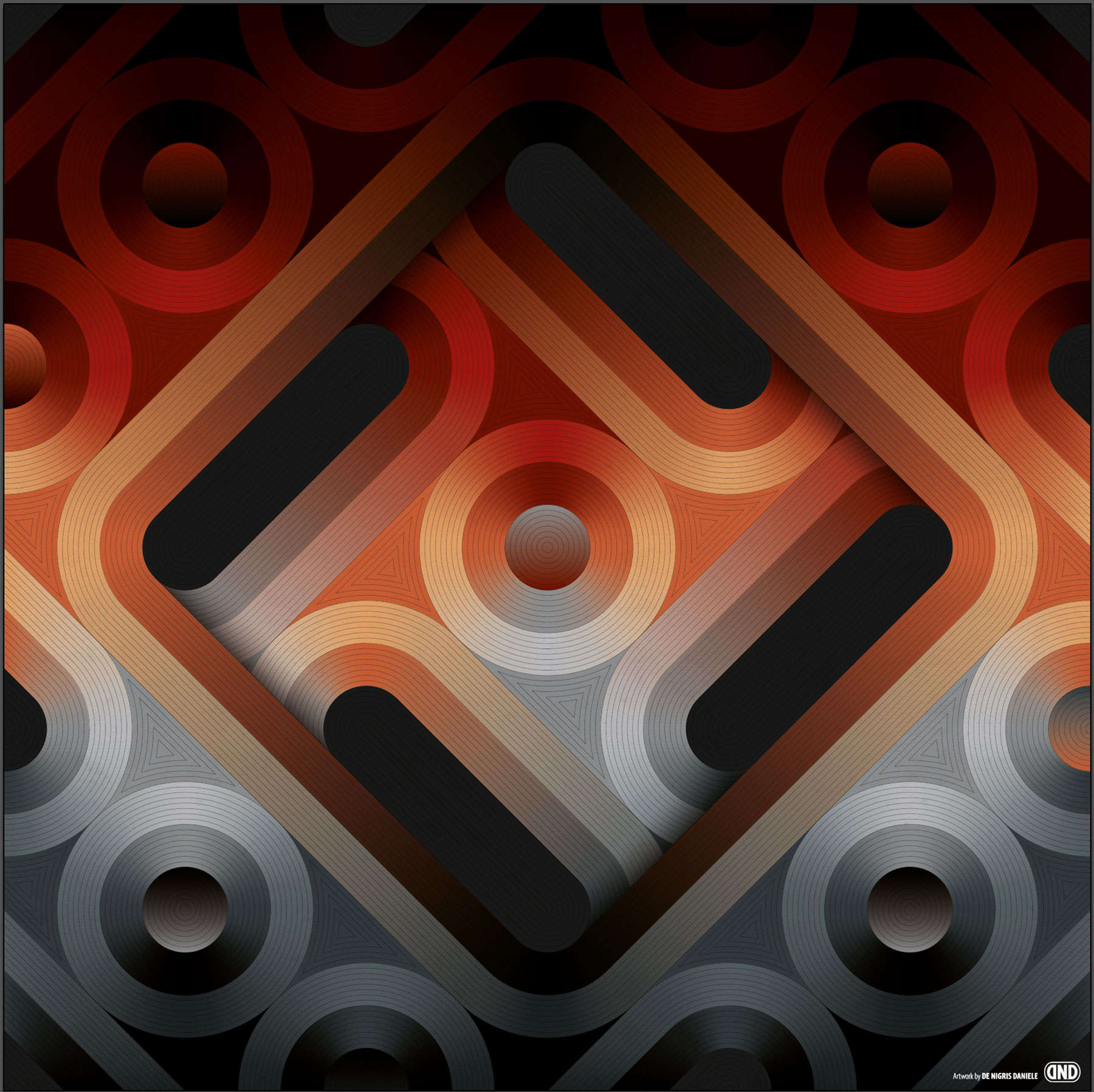 Blend and Shape Builder tools are used to add fine lines to the insides of the shapes, and a texture is added to complete it.