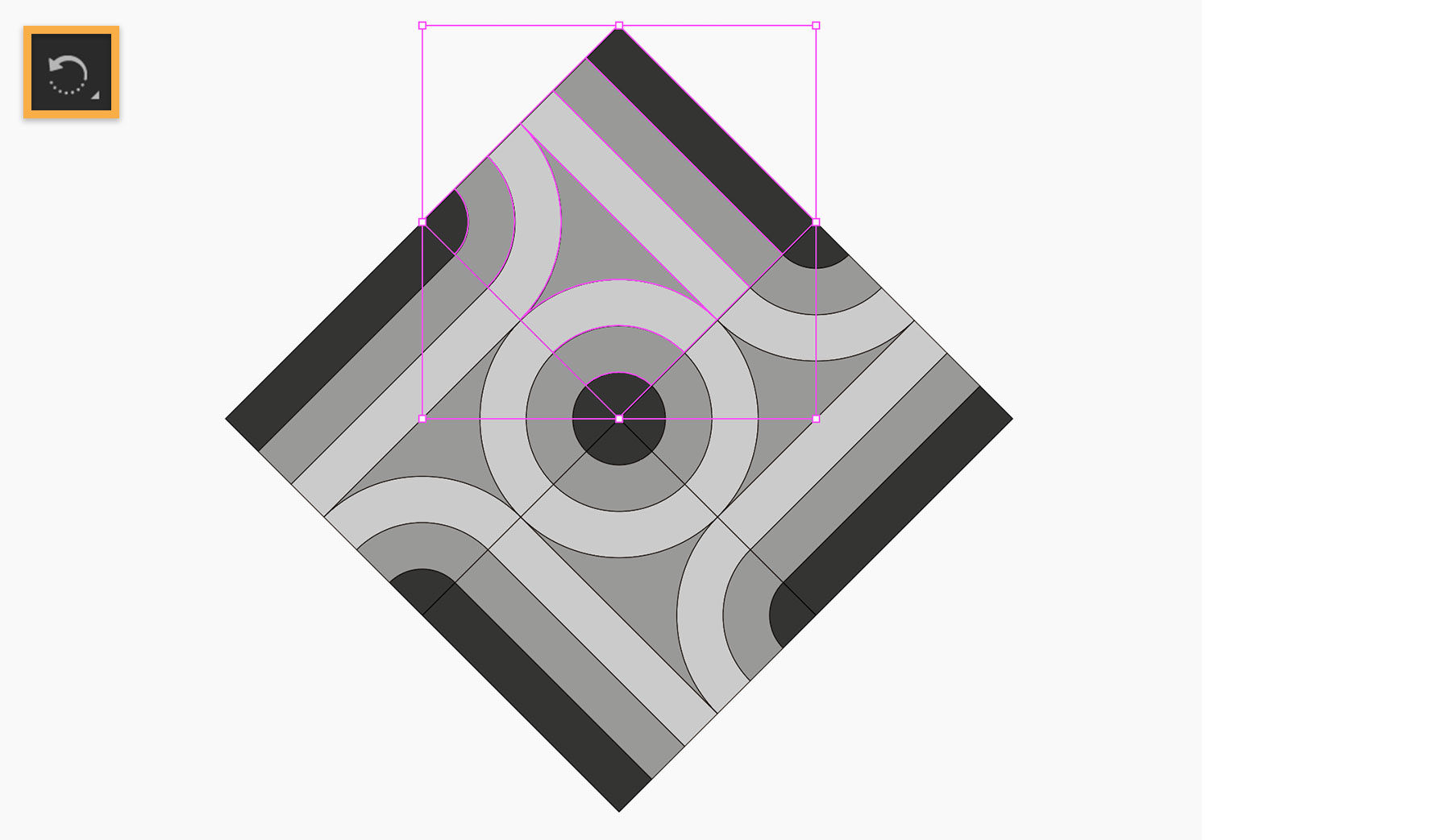 Square is duplicated and rotated 90 degrees to create a pattern consisting of four tiles.