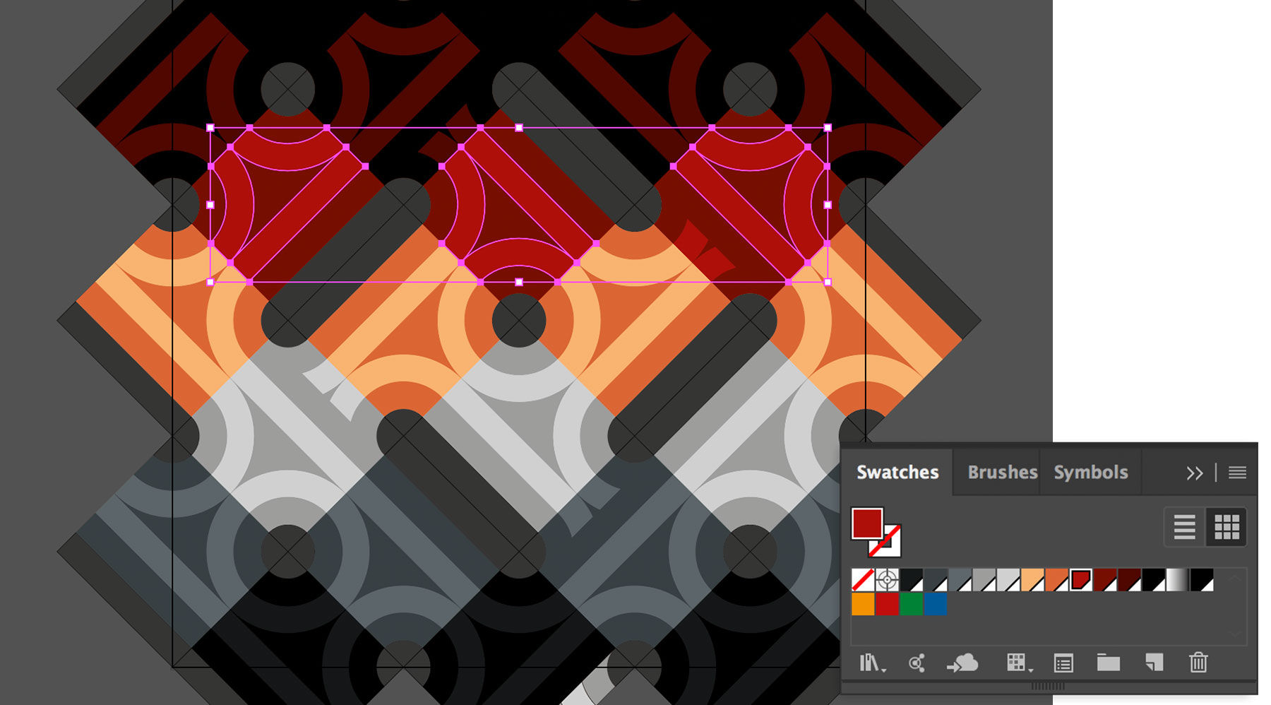 The larger image is colored in diamond-shaped arrangements with custom color swatches 