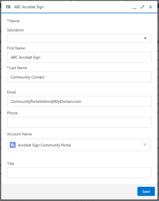 Create community contact in Acrobat Sign for Salesforce