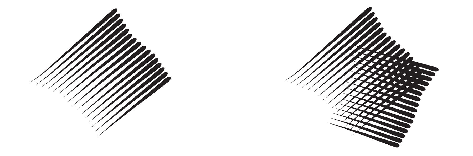 Crosshatching shadow effect is achieved by overlapping sets of parallel lines with the same color stroke.  