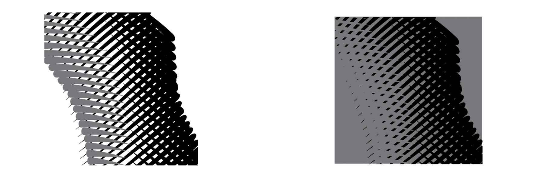 Crosshatching stippling effect is achieved by overlapping sets of parallel lines with different color strokes.