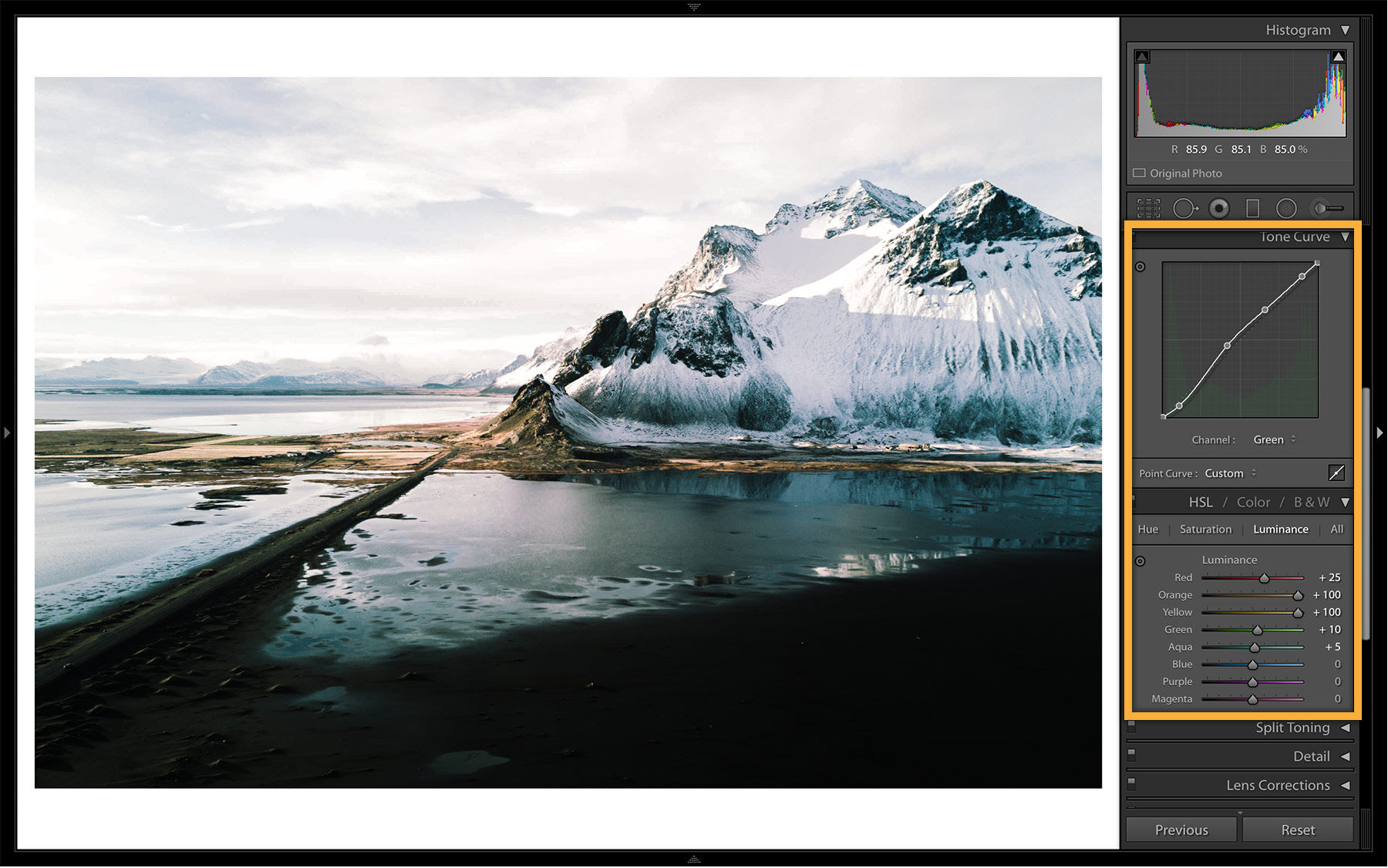 Manual adjustments to the shadows, highlights, and mid-tones offer more flexibility with color balance.