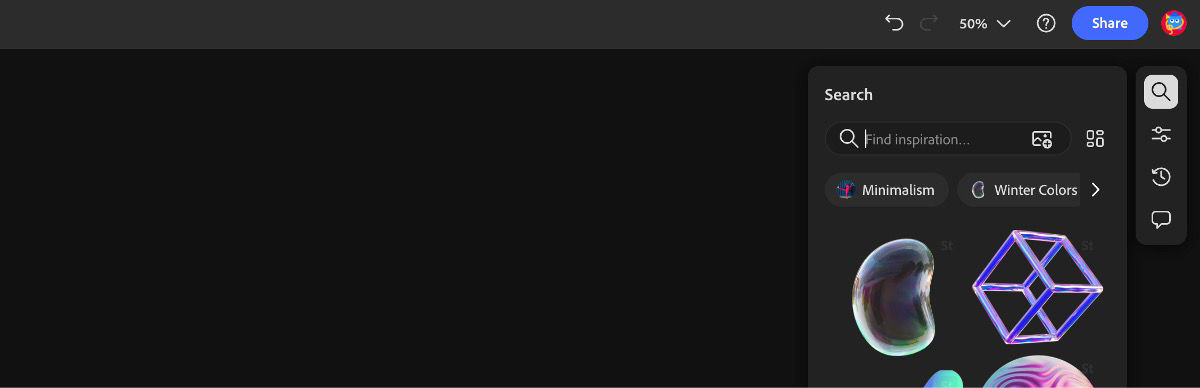 The Search option is active, displaying the keyword 'Iridescent' in the Search bar. A list of results is available for selection.
