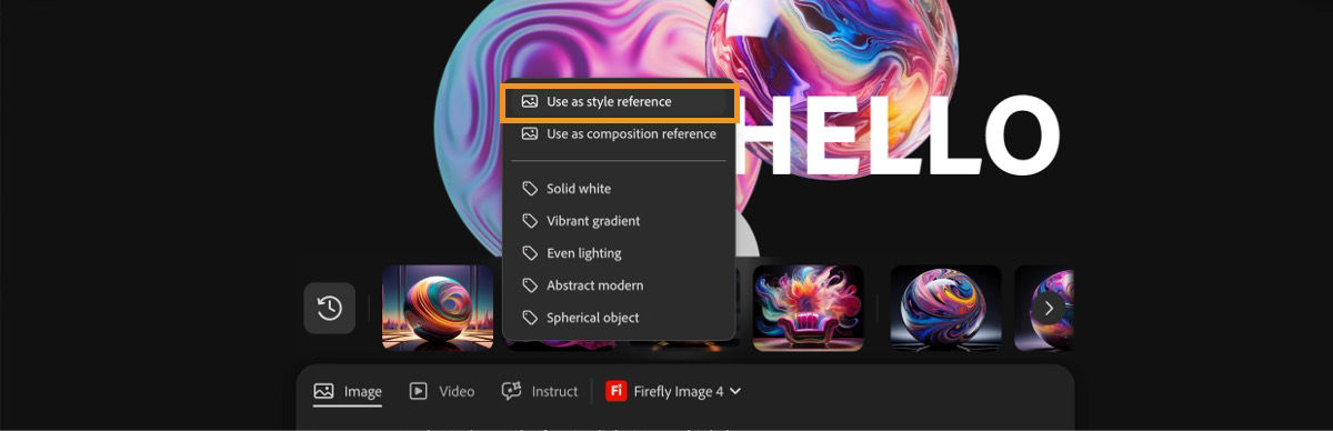 The image on the canvas is selected, and from the context menu, the Use as style reference option is highlighted.