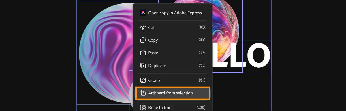 Images are selected on the canvas, and the option to create an artboard from the selection is selected.