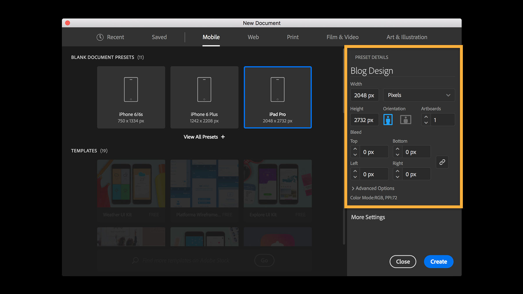 Presets within the document type menu may be customized further in the Preset Details menu.